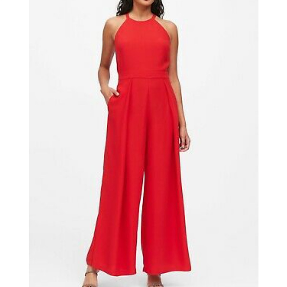 Banana Republic Halter Wide-Leg Jumpsuit,Ultra Red Size 0 Petite